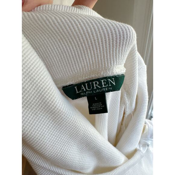 Lauren Ralph Lauren White Thermal Funnel Neck Sweatshirt Size Large Pullover - Picture 8 of 8
